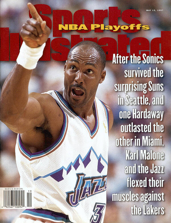 Playoffs Poster featuring the photograph Utah Jazz Karl Malone, 1997 Nba Western Conference Sports Illustrated Cover by Sports Illustrated