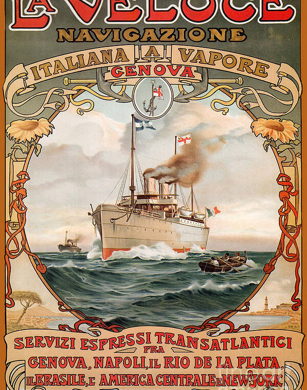 Vintage Art Nouveau Italian Cruise Ship Travel Ad by Tina Lavoie