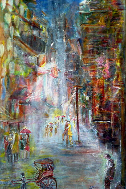 Rain Poster featuring the painting When rain just stopped at north Kolkata by Subrata Bose