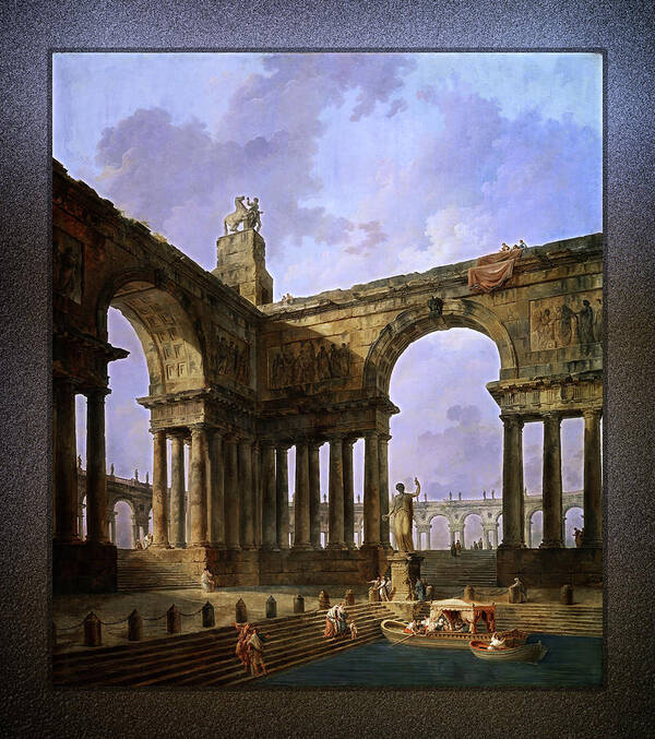 The Landing Place Poster featuring the painting The Landing Place by Hubert Robert by Rolando Burbon