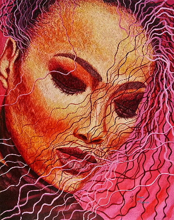 Painting Poster featuring the painting Expression in Hair by Shahid Muqaddim
