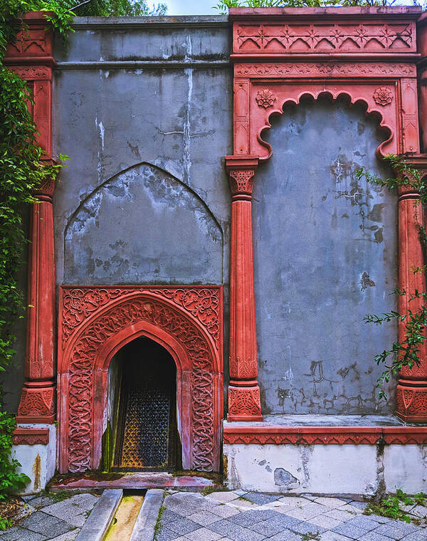 Building Poster featuring the photograph Ornate Red Wall by Portia Olaughlin