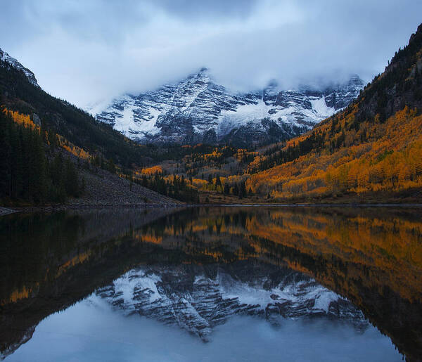 Maroon Bells Poster featuring the photograph Obscure Bells by Morris McClung