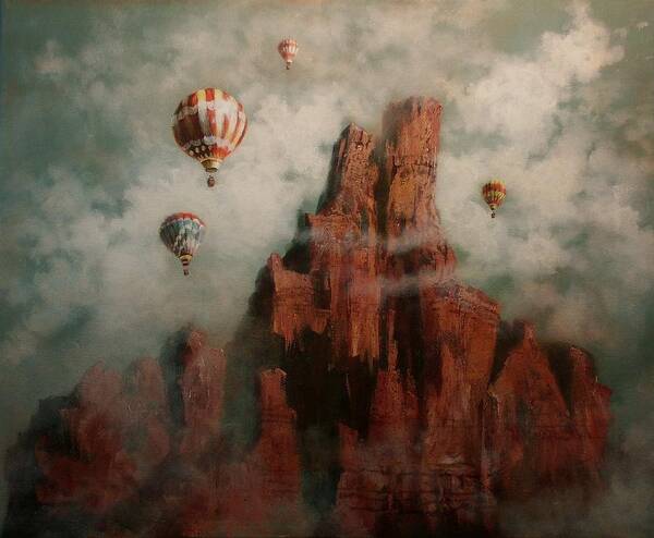 Balloons Poster featuring the painting Rally Over Castle Rock by Tom Shropshire