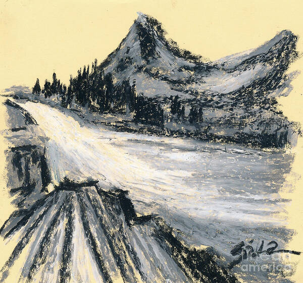 Mountain Poster featuring the drawing Mountain In Oil Pastels by Lidija Ivanek - SiLa