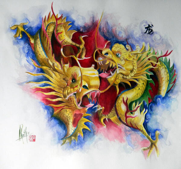 Dragon Poster featuring the painting Dragon by Alan Kirkland-Roath