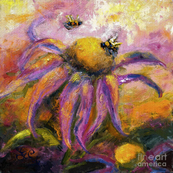 Bees Poster featuring the painting Bees on Purple Coneflower Blossoms by Ginette Callaway