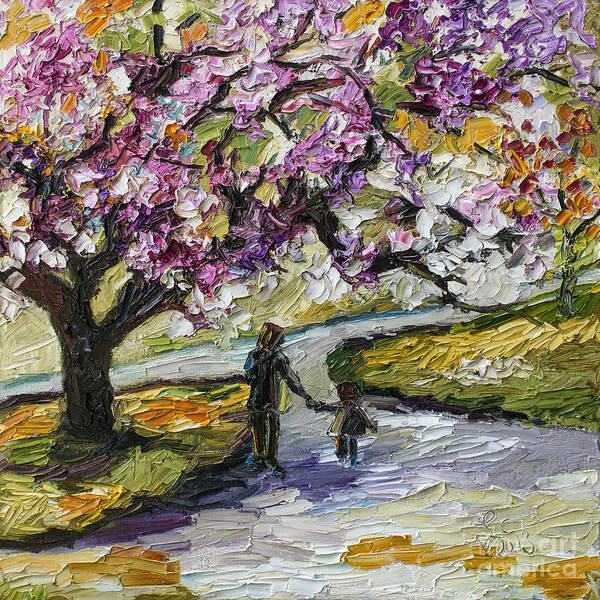 Trees Poster featuring the painting Cherry Blossom Tree Walk in the Park by Ginette Callaway