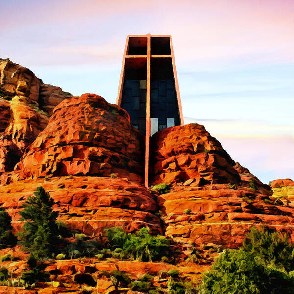 Chapel Of The Holy Cross Poster featuring the painting Chapel of the Holy Cross or Red Rock Chapel Sedona Arizona by Bob and Nadine Johnston