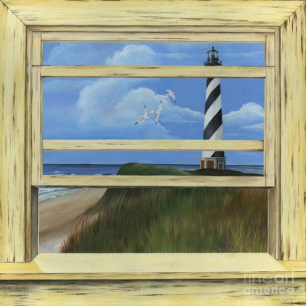 Lighthouse Poster featuring the painting Lighthouse Window by Rosellen Westerhoff
