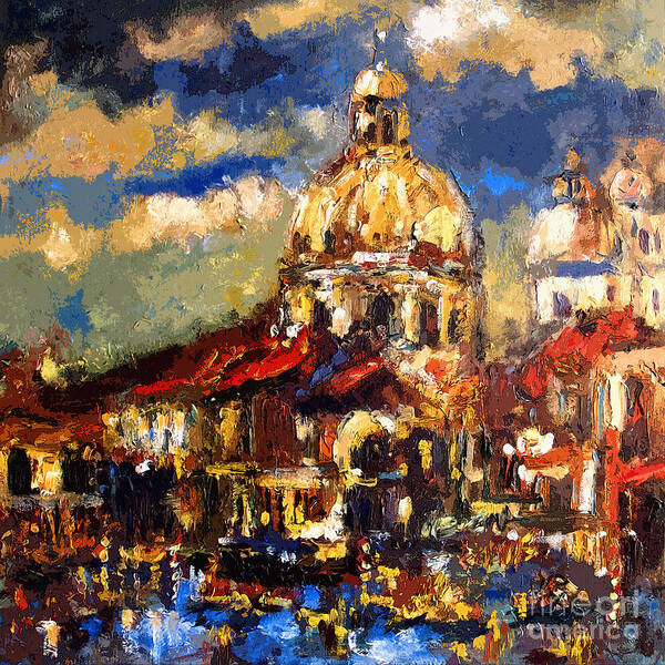 Venice Oil Paintings Poster featuring the painting Modern Impressionist Venice Sparkling at Sunset by Ginette Callaway