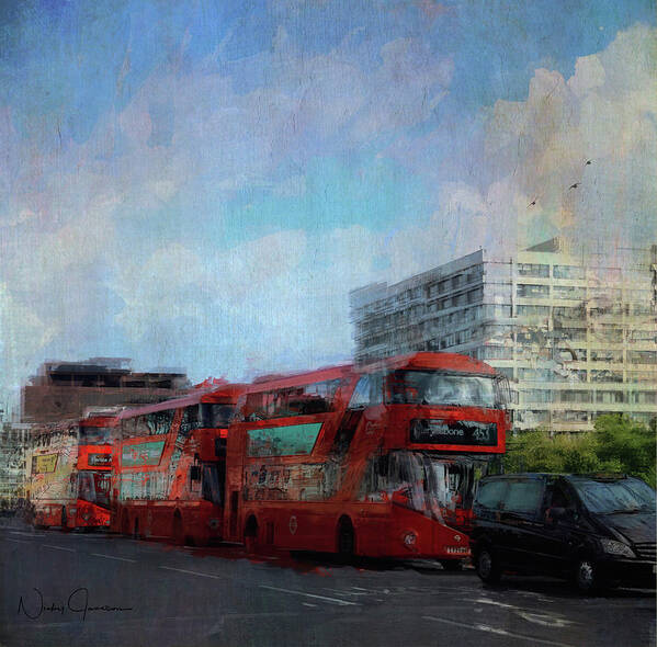 London Poster featuring the digital art Buses on Westminster Bridge by Nicky Jameson