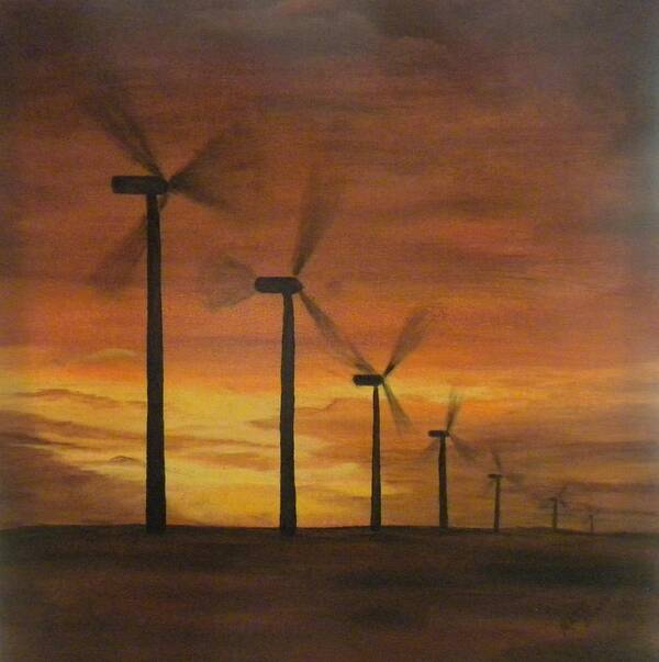 Kansas Poster featuring the painting Kansas Wind Farm by Marti Idlet