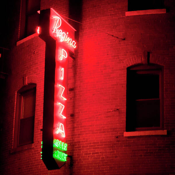  Poster featuring the photograph Regina Pizza Neon Sign - Boston North End by Joann Vitali