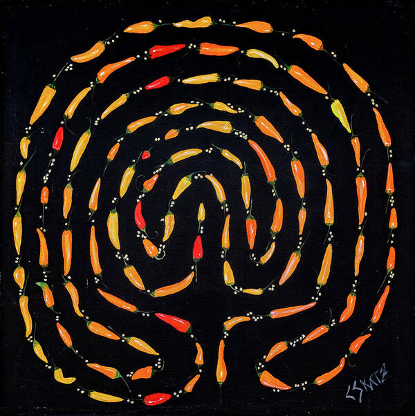 Chilis Poster featuring the painting 100 Chili Labyrinth by Cyndie Katz