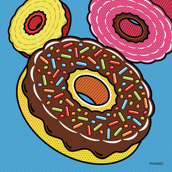 Pop Art Poster featuring the digital art Doughnuts on Blue by Ron Magnes