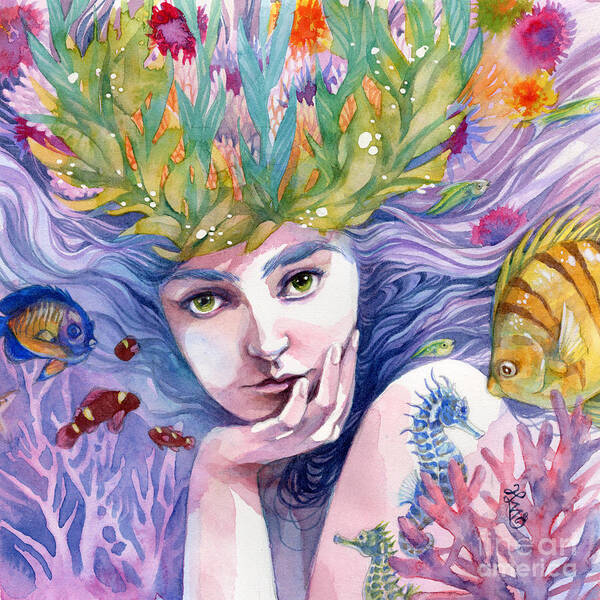 Mermaid Poster featuring the painting Mystic by Sara Burrier