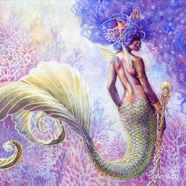 Mermaid Poster featuring the painting Reef Warrior by Sara Burrier