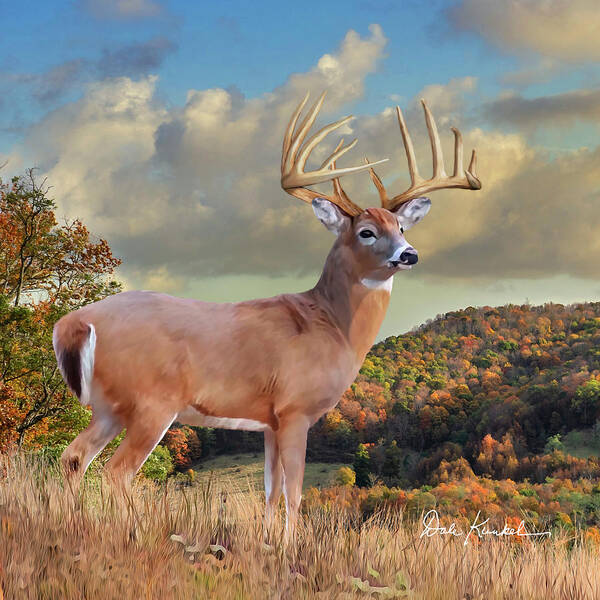 Whitetail Deer Poster featuring the painting Whitetail Deer Art Squares - Autumn Majesty by Dale Kunkel Art
