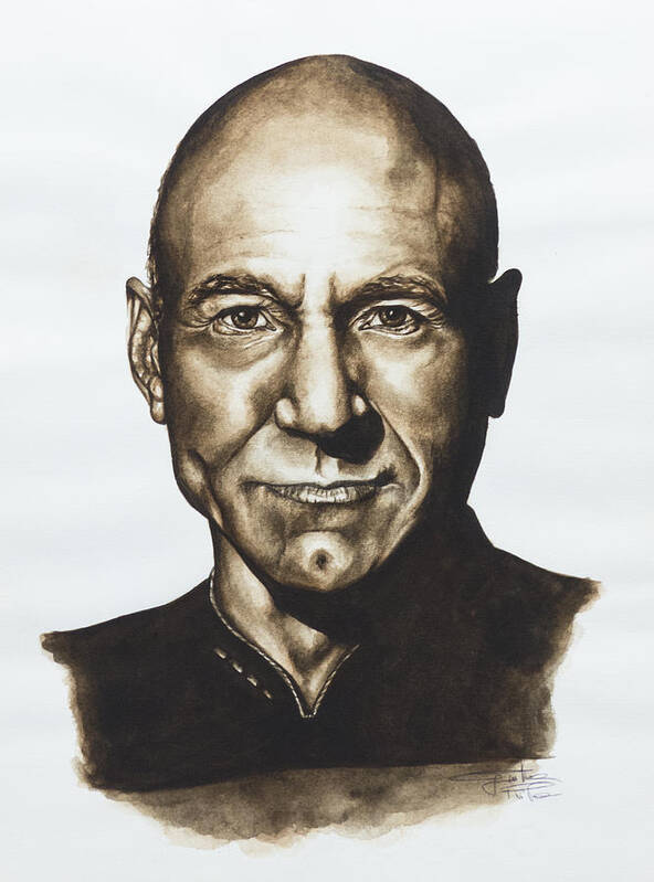 Star Trek Poster featuring the painting captain Jean Luc Picard Star Trek TNG by Giulia Riva