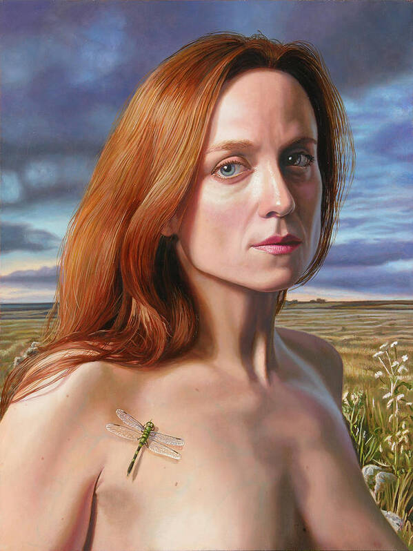 Portrait Poster featuring the painting Jane with a Dragonfly by Miguel Tio