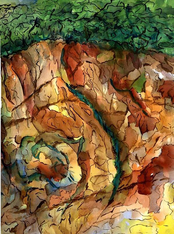 Cliff Poster featuring the painting Rocks and Caves by Marilyn Barton