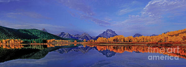 Dave Wellling Poster featuring the photograph Panorama Fall Morning Oxbow Bend Grand Tetons by Dave Welling
