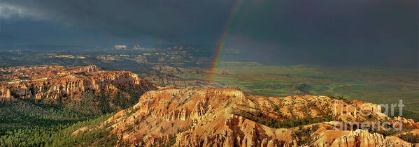 Dave Welling Poster featuring the photograph Panoramic Rainbow And Storm Bryce Canyon National Park by Dave Welling