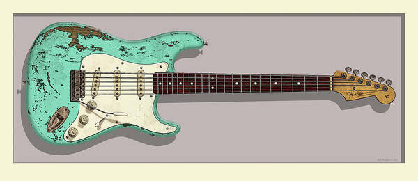 Stratocaster Poster featuring the digital art Seafoam Green Stratocaster #1 by WB Johnston