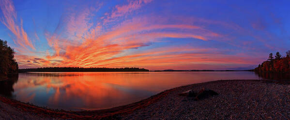 Maine Scenic Poster featuring the photograph Blazing Sunset at Pocomoonshine by ABeautifulSky Photography by Bill Caldwell