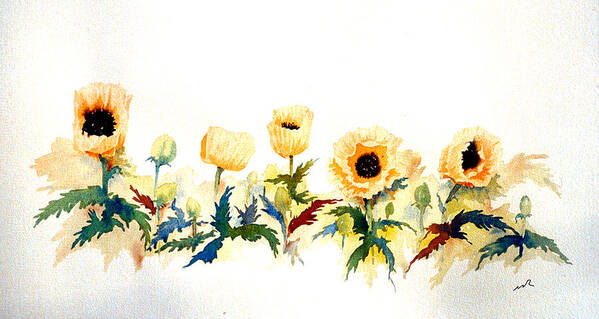 Watercolor Poster featuring the painting Five Poppies by William Renzulli