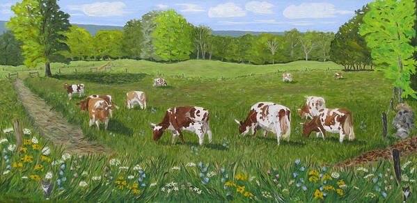 Dairy Cows Poster featuring the painting 'Summertime and the living is easy' by Barb Pennypacker