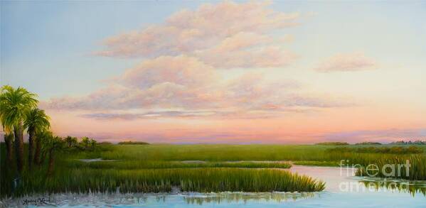 Coastal Marsh At Sunset Poster featuring the painting Coastal Light by Audrey McLeod