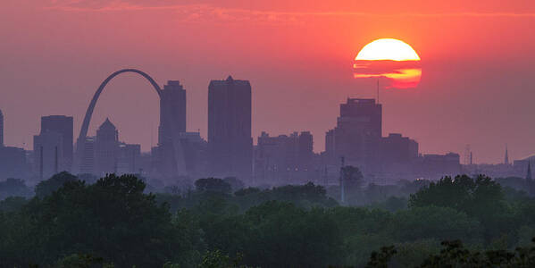 St Louis Poster featuring the photograph Sun setting over St Louis by Garry McMichael