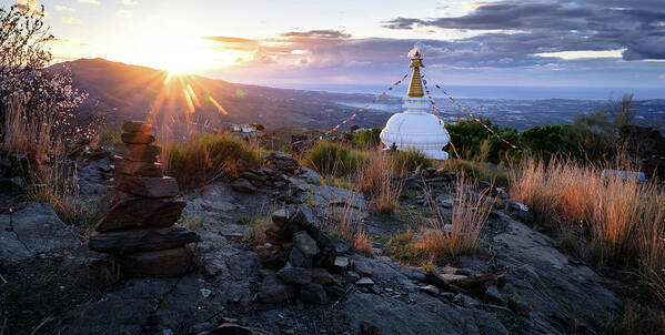 Sunrise Poster featuring the photograph Buddhist sunrise by Gary Browne