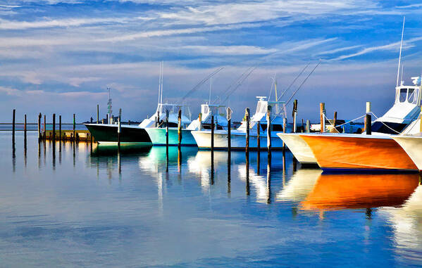 Outer Banks Poster featuring the painting Boats at Oregon Inlet Outer Banks II by Dan Carmichael