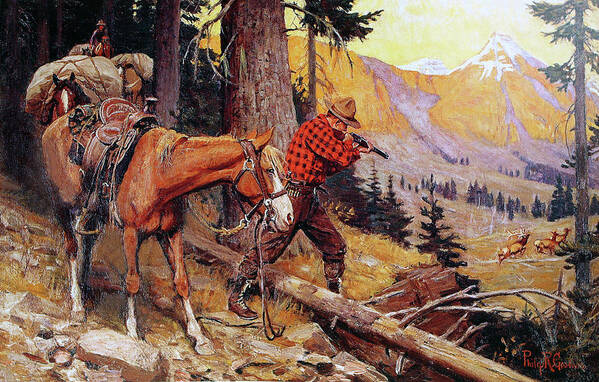 Outdoor Poster featuring the painting A Chance On The Trail by Philip R Goodwin