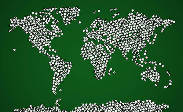 Map Of The World Poster featuring the digital art Football Soccer Balls World Map by Michael Tompsett