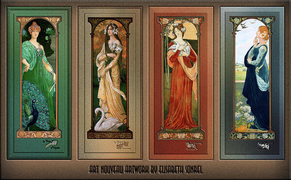 Peacock Poster featuring the painting Elisabeth Sonrel Art Nouveau Maiden Bird Series by Rolando Burbon
