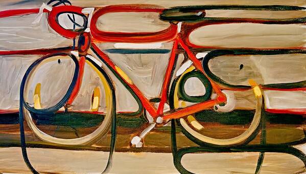  Poster featuring the painting Red Abstract Bicycle Art Print by Tommervik
