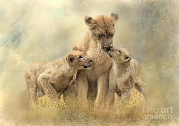 Lion Poster featuring the digital art Lion and Cubs by Trudi Simmonds