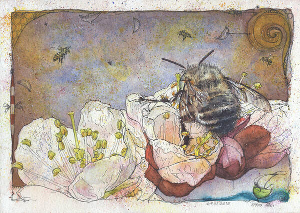 Bees Poster featuring the painting No Bees - No Apricots by Petra Rau