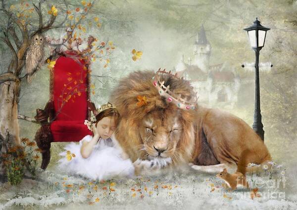 Lion Poster featuring the digital art ..... And She Sleeps by Trudi Simmonds