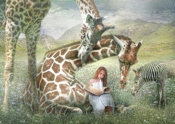 Giraffe Poster featuring the digital art The Reading Room by Trudi Simmonds