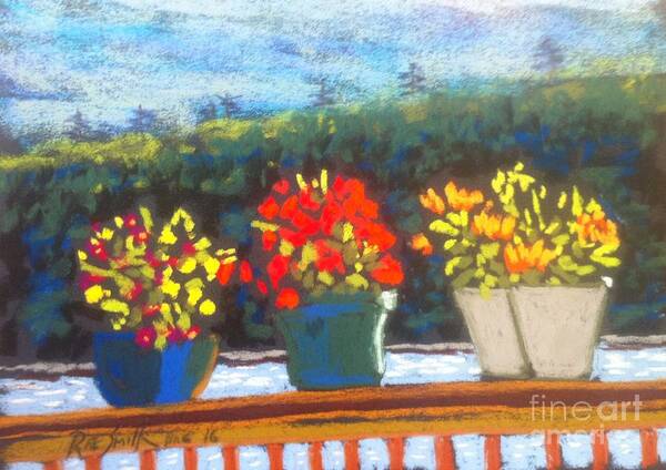 Pastels Poster featuring the pastel Flowers on the Railing by Rae Smith