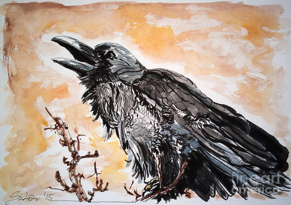 Watercolor Poster featuring the painting Raven by Lidija Ivanek - SiLa