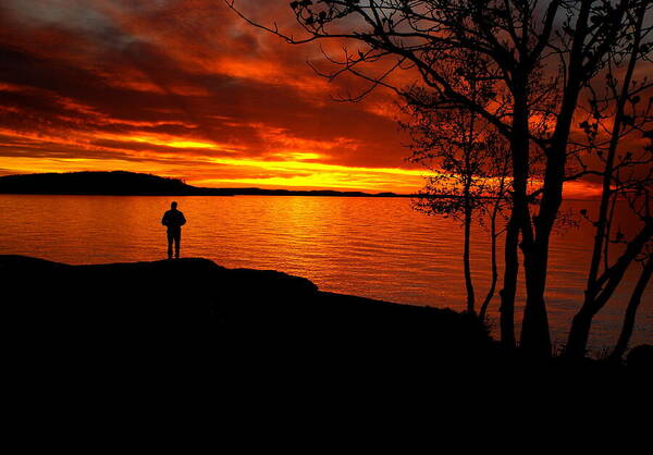Lake Superior Poster featuring the photograph Solitude at Sunset by Deb Beausoleil