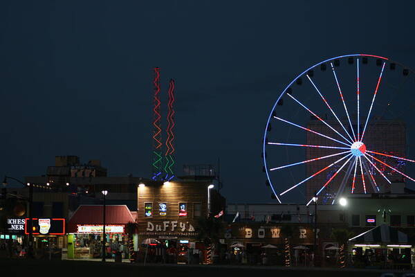 Boardwalk Neon Poster featuring the photograph At the Beach by Steve Godleski