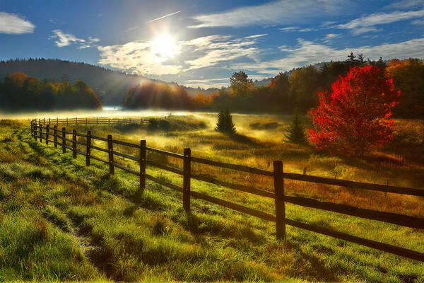 Fall Colors Poster featuring the photograph Autumn Meadow Sunrise I - West Virginia by Dan Carmichael