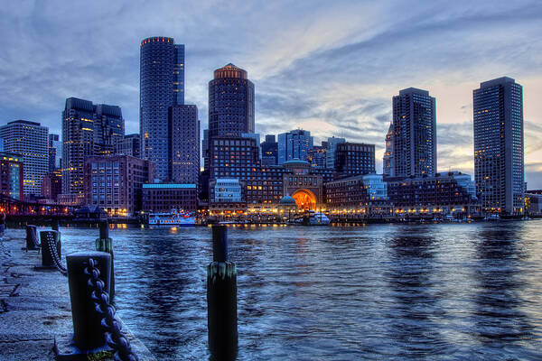 Boston Poster featuring the photograph Blue Hour on Boston Harbor by Joann Vitali